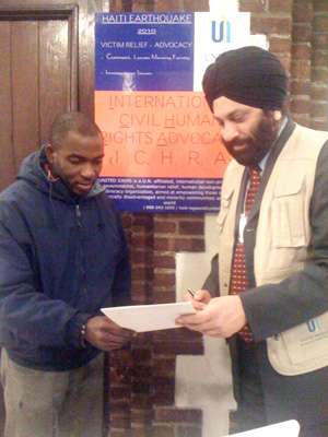 Birmohan Singh at the Family Resource Center at the New York National Guard Armory