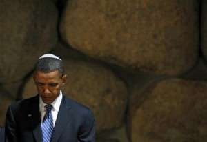 When Obama visited the Yad Vashem Holocaust Museum in Jerusalem he wore a yarmulke - (The source to: The Right Perspective)